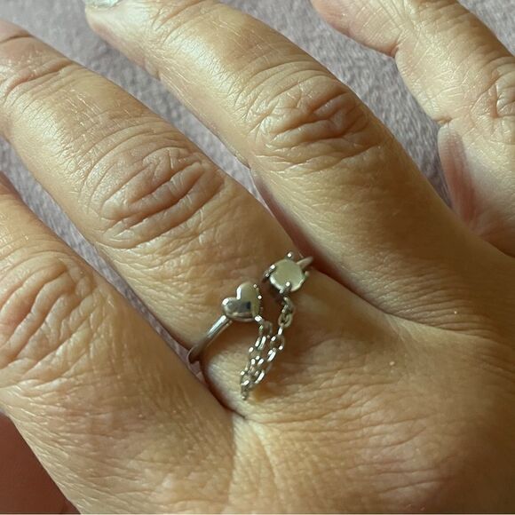 The Dainty Chain Heart ring adjustable 925 silver and moonstone - Picture 8 of 14